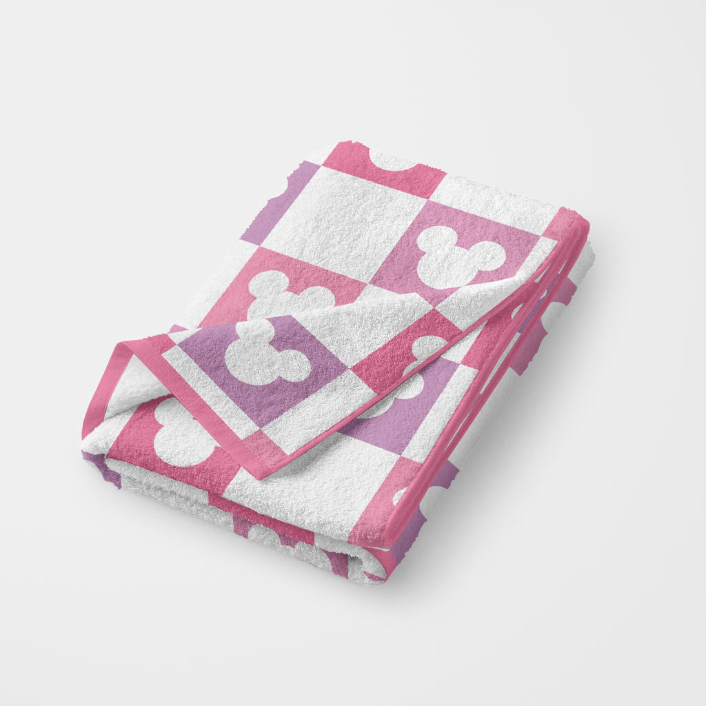 NEW Pink + Lilac Mouse Check Beach Towel